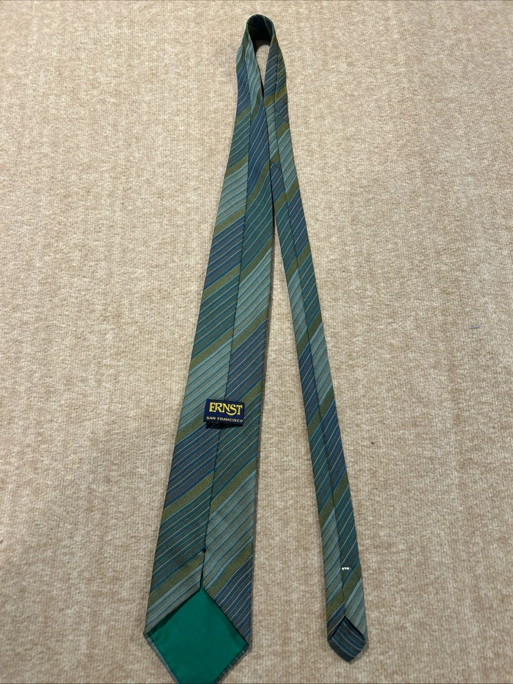 Ernst San Francisco Men's Olive and Teal Striped Tie